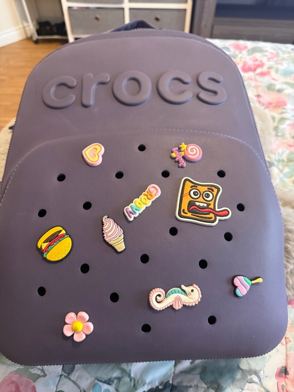 CROCS Lavender Purple Backpack with Colorful Jibbitz Charms